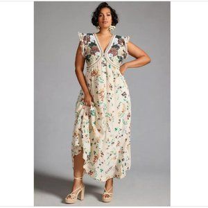Anthropologie Floral Maxi Dress - Cream and Black
